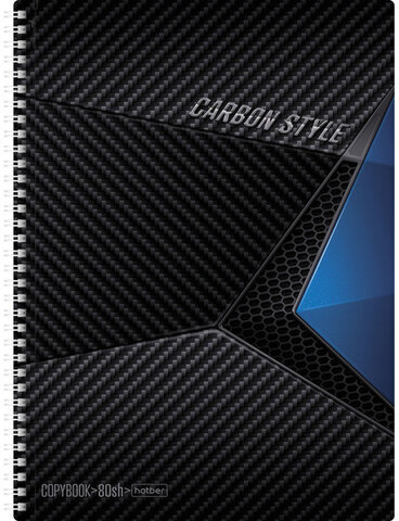 Тетрадь А4, 80 л., HATBER, гребень, клетка, выборочный лак, "CarbonStyle" (2 вида), 80Т4вмВ1гр