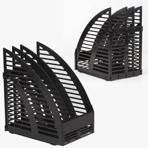 Лоток вертикальный для бумаг STAFF, 245х165х285 мм, 3 отделения, сетчатый, сборный, черный, 237293