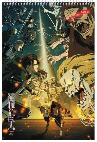 Альбом для рисования А4, 30 листов, спираль, обложка картон, HATBER, 205х300 мм, "Атака Титанов" (микс), 30А4Всп