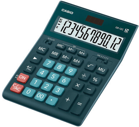 Калькулятор настольный CASIO GR-12С-DG (210х155 мм), 12 разрядов, двойное питание, ТЕМНО-ЗЕЛЕНЫЙ, GR-12C-DG-W-EP