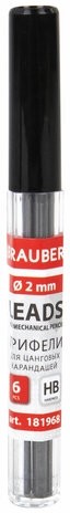 Грифели для цангового карандаша 2 мм, HB, КОМПЛЕКТ 6 шт., в тубе, BRAUBERG, 181968