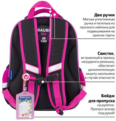 Ранец BRAUBERG QUADRO, 3 отделения, с брелоком, "Black cat", 37х28х18 см, 271358