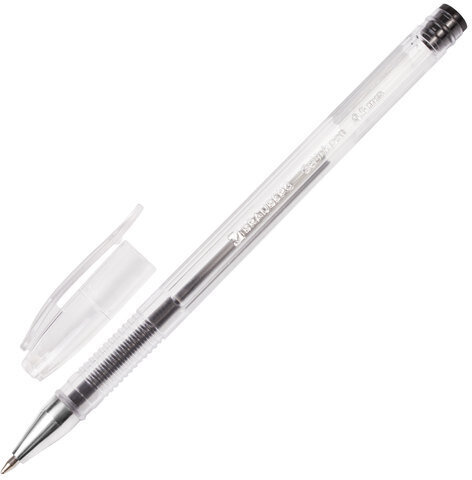 Ручка гелевая BRAUBERG "Jet", ЧЕРНАЯ, корпус прозрачный, узел 0,5 мм, линия письма 0,35 мм, 141018