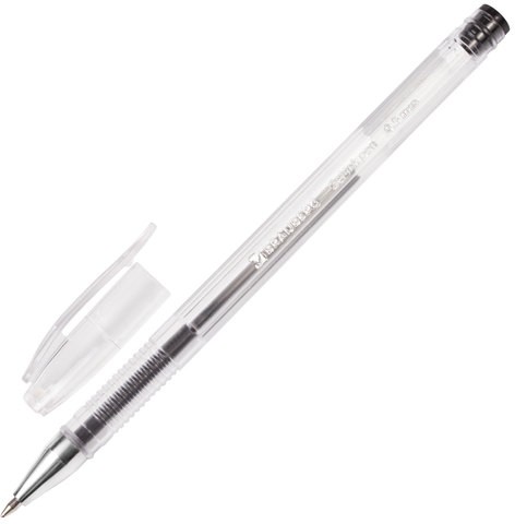 Ручка гелевая BRAUBERG "Jet", ЧЕРНАЯ, корпус прозрачный, узел 0,5 мм, линия письма 0,35 мм, 141018