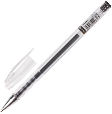 Ручка гелевая BRAUBERG "Jet", ЧЕРНАЯ, корпус прозрачный, узел 0,5 мм, линия письма 0,35 мм, 141018