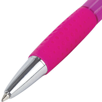 Ручка шариковая автоматическая с грипом BRAUBERG SUPER, СИНЯЯ, корпус розовый, узел 0,7 мм, линия письма 0,35 мм, 143372