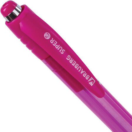 Ручка шариковая автоматическая с грипом BRAUBERG SUPER, СИНЯЯ, корпус розовый, узел 0,7 мм, линия письма 0,35 мм, 143372