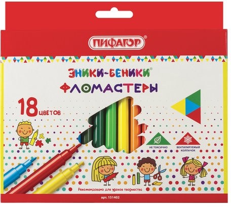 Фломастеры ПИФАГОР "ЭНИКИ-БЕНИКИ", 18 цветов, вентилируемый колпачок, 151402