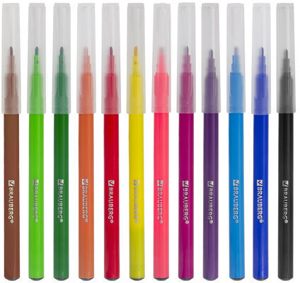 Фломастеры BRAUBERG "PREMIUM", 12 цветов, КЛАССИЧЕСКИЕ, вентилируемый колпачок, ПВХ-упаковка с европодвесом, 151934