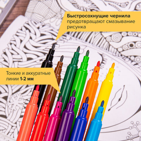 Фломастеры BRAUBERG "PREMIUM", 12 цветов, КЛАССИЧЕСКИЕ, вентилируемый колпачок, ПВХ-упаковка с европодвесом, 151934