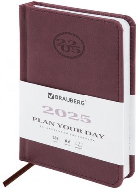 Ежедневник датированный 2025 МАЛЫЙ ФОРМАТ 100х150 мм А6, BRAUBERG "Favorite", под кожу, коричневый, 115741