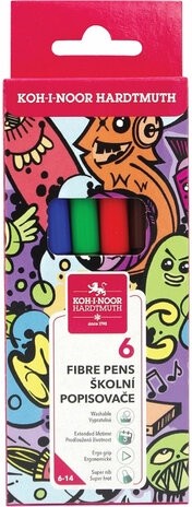 Фломастеры KOH-I-NOOR "TEENAGE" 1002, 6 цветов, смываемые, картонная упаковка, европодвес, 771002JF23KS