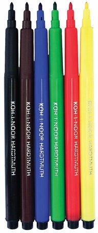 Фломастеры KOH-I-NOOR "TEENAGE" 1002, 6 цветов, смываемые, картонная упаковка, европодвес, 771002JF23KS