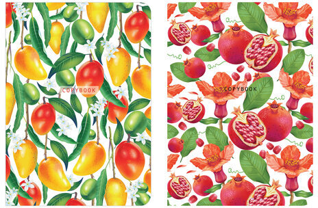 Тетради 60 л. в клетку обложка SoftTouch, НАБОР 2 шт., бежевая бумага 70 г/м2, сшивка, B5 (179х250 мм), ФРУКТЫ, BRAUBERG, 403822