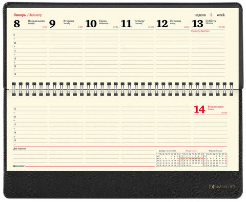 Планинг датированный 2024 305х140 мм BRAUBERG "Iguana", под кожу, черный, 114808