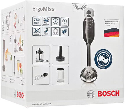 Блендер погружной BOSCH MSM67165RU, 750 Вт, 12 скоростей, измельчитель 0,6 л, венчик, черный