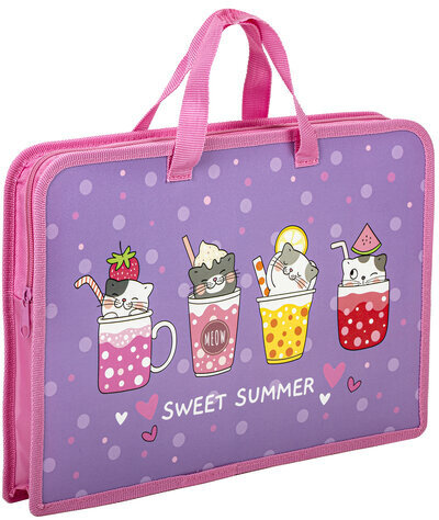 Папка на молнии с ручками ЮНЛАНДИЯ А4, 1 отделение, пластик, ширина 45 мм, "Sweet", 270947