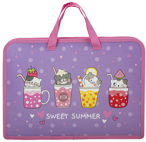 Папка на молнии с ручками ЮНЛАНДИЯ А4, 1 отделение, пластик, ширина 45 мм, "Sweet", 270947