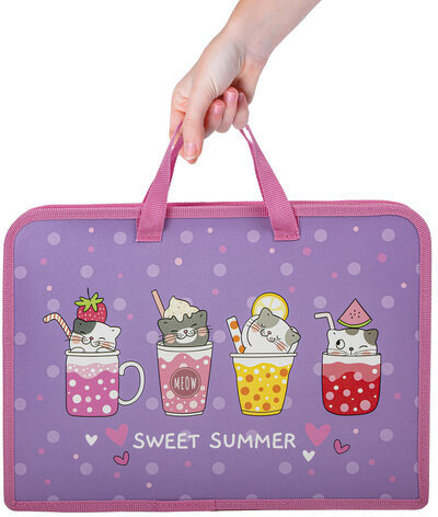 Папка на молнии с ручками ЮНЛАНДИЯ А4, 1 отделение, пластик, ширина 45 мм, "Sweet", 270947