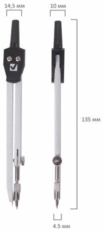 Готовальня BRAUBERG "Architect", 4 предмета: циркуль 135 мм, держатель для карандашей, точилка, грифель, 210657