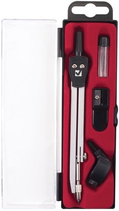 Готовальня BRAUBERG "Architect", 4 предмета: циркуль 135 мм, держатель для карандашей, точилка, грифель, 210657