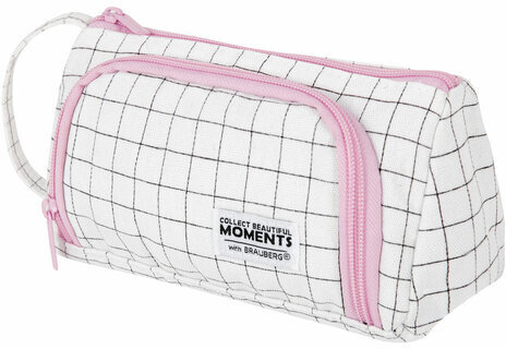 Пенал-косметичка BRAUBERG с ручкой, 1 откидная планка, полиэстер, 22x10х8 см, "Checkered white", 271558