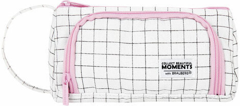 Пенал-косметичка BRAUBERG с ручкой, 1 откидная планка, полиэстер, 22x10х8 см, "Checkered white", 271558