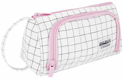 Пенал-косметичка BRAUBERG с ручкой, 1 откидная планка, полиэстер, 22x10х8 см, "Checkered white", 271558