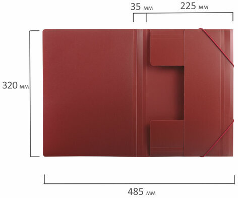 Папка на резинках BRAUBERG, стандарт, красная, до 300 листов, 0,5 мм, 221622