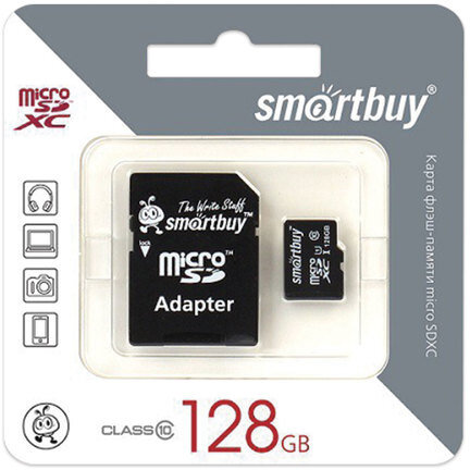Карта памяти micro SDXC, 128 GB, SMARTBUY, UHS-1 U1, 80 Мб/сек. (class 10), с адаптером, SB128GBSDCL1001