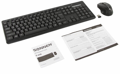 Набор беспроводной SONNEN K-648, клавиатура 117 клавиш, мышь 4 кнопки 1600 dpi, черный, 513208