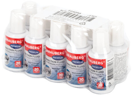 Корректирующая жидкость BRAUBERG "Premium", быстросохнущая, 20 мл, ЯРКО-БЕЛАЯ, с губкой, 224090