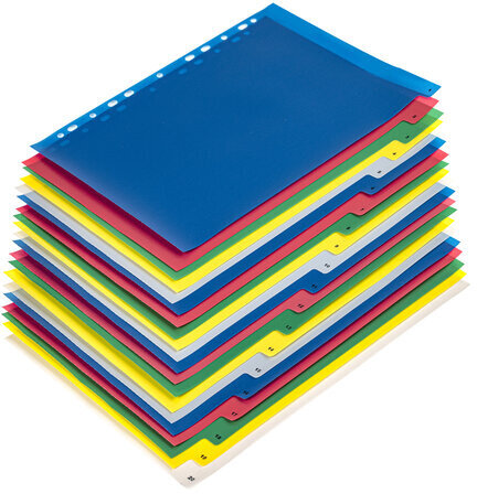 Разделитель пластиковый широкий BRAUBERG А4+, 20 листов, цифровой 1-20, оглавление, цветной, 225623