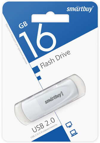 Флеш-диск 16 GB SMARTBUY Scout USB 2.0, белый, SB016GB2SCW