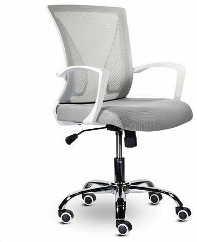 Кресло BRABIX "Wings MG-306", пластик белый, хром, сетка, серое, 532012