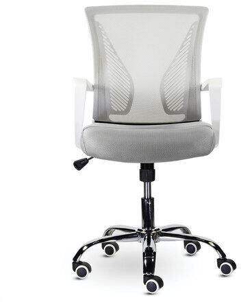 Кресло BRABIX "Wings MG-306", пластик белый, хром, сетка, серое, 532012
