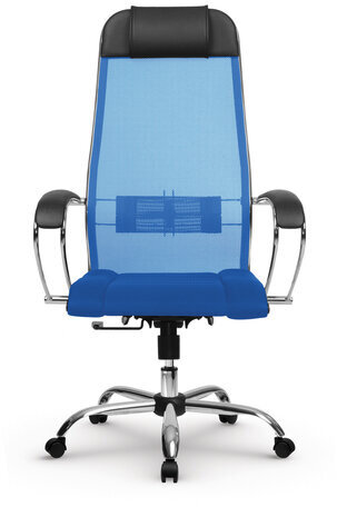 Кресло офисное МЕТТА "К-3" хром, ткань-сетка, сиденье и спинка регулируемые, синее