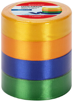 Лента атласная ширина 25 мм, набор №2 4 цвета по 23 м, BRAUBERG, 591502