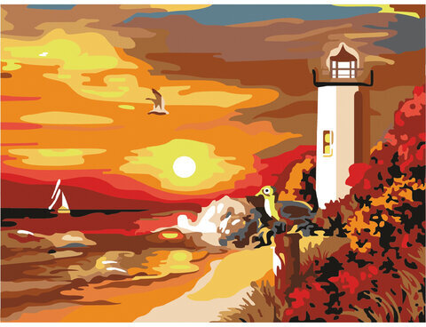 Картина по номерам 40х50 см, ОСТРОВ СОКРОВИЩ "Морской закат", на подрамнике, акриловые краски, 3 кисти, 662498