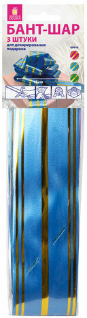 Бант-шар d = 15 см для подарка НАБОР 3 шт., золотые полосы, фуксия, бирюза, зеленый, ЗОЛОТАЯ СКАЗКА, 591836