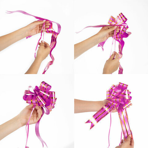 Бант-шар d = 15 см для подарка НАБОР 3 шт., золотые полосы, фуксия, бирюза, зеленый, ЗОЛОТАЯ СКАЗКА, 591836