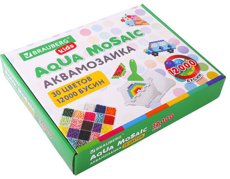 Аквамозаика 30 цветов 12000 бусин, с трафаретами, инструментами, аксессуарами, BRAUBERG KIDS, 664917