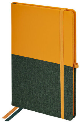 Блокнот А5 (148х218 мм), BRAUBERG "DUO" под кожу с резинкой, 80 л., клетка, оранжевый/зеленый, 113435