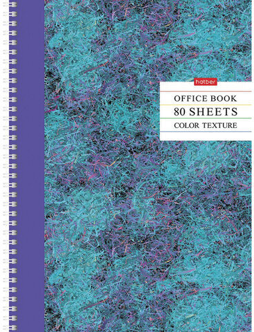 Тетрадь А4, 80 л., HATBER, гребень, клетка, матовая ламинация, цветной срез, "Color texture", 80Т4лВ1гр