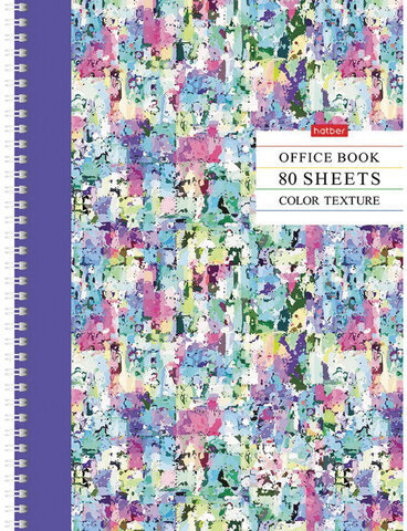 Тетрадь А4, 80 л., HATBER, гребень, клетка, матовая ламинация, цветной срез, "Color texture", 80Т4лВ1гр