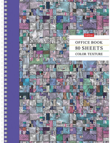 Тетрадь А4, 80 л., HATBER, гребень, клетка, матовая ламинация, цветной срез, "Color texture", 80Т4лВ1гр