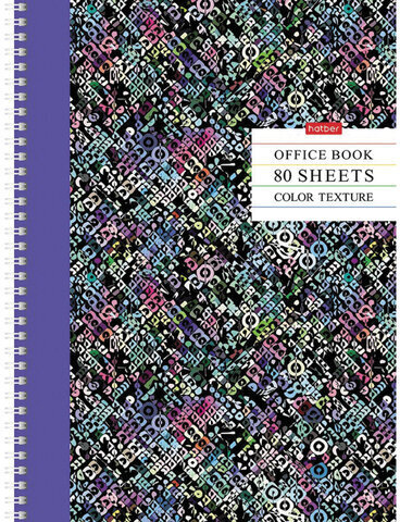 Тетрадь А4, 80 л., HATBER, гребень, клетка, матовая ламинация, цветной срез, "Color texture", 80Т4лВ1гр