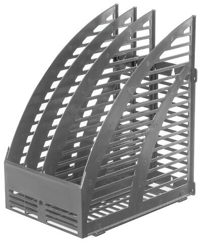 Лоток вертикальный для бумаг STAFF, 245х165х285 мм, 3 отделения, сетчатый, сборный, серый, 237294