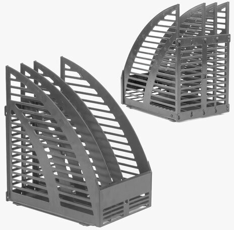 Лоток вертикальный для бумаг STAFF, 245х165х285 мм, 3 отделения, сетчатый, сборный, серый, 237294