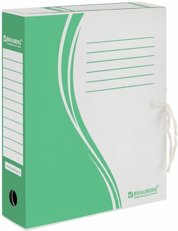 Папка архивная с завязками А4 (325х260 мм), 75 мм, до 700 листов, плотная, микрогофрокартон, ЗЕЛЕНАЯ, BRAUBERG, 124851